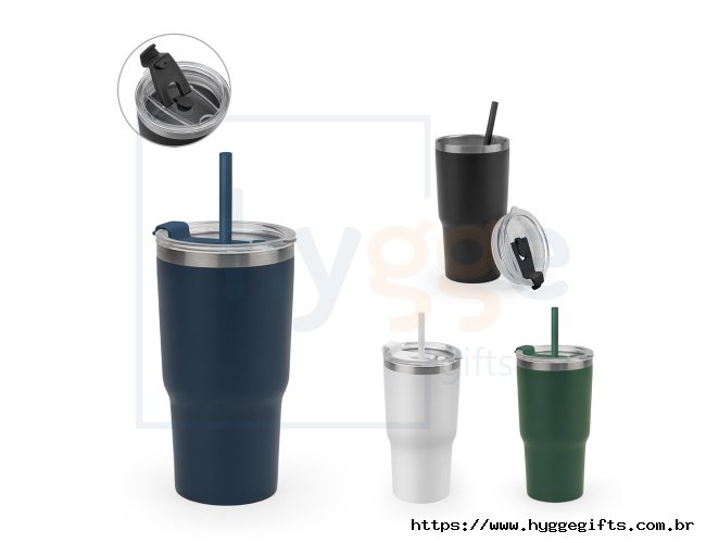 JOYNER M. Copo de viagem compacto em aço inox 91% reciclado com parede dupla isolada a vácuo e acabamento mate 600 mL