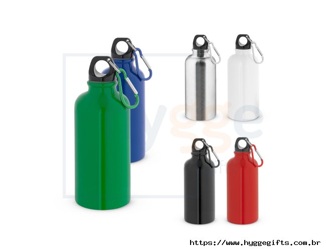 KARSTEN M. Squeeze esportiva em aço inox, de parede simples e acabamento brilhante com mosquetão 560 mL