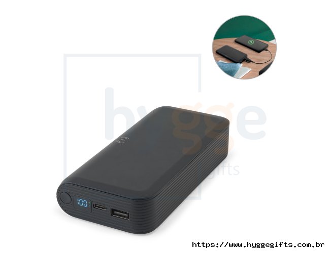 BECKER 20. Bateria port�til com carregador por indu��o super-r�pido (20.000 mAh), em ABS 100% reciclado