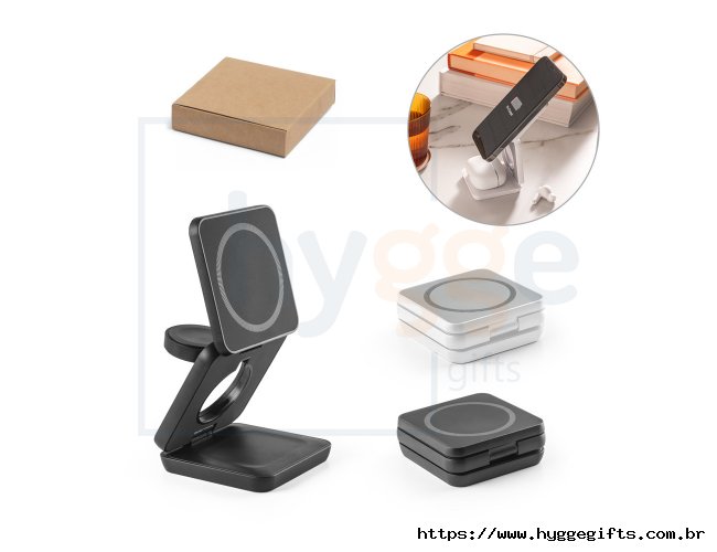 BROGLIE. Carregador magnético por indução (wireless) super-rápido dobrável em ABS 100% reciclado que permite carregar tr
