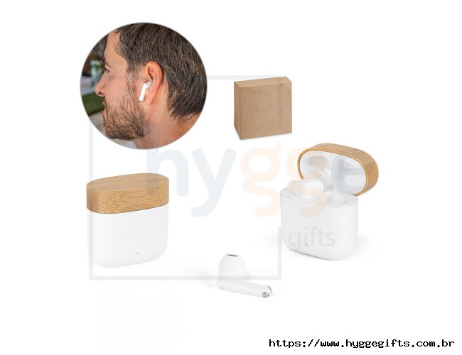 COBAIN. Fones de ouvido wireless em ABS 100% reciclado e bambu com autonomia de 5h