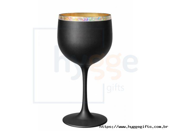 Taça Gin Preto Borda Metalizada