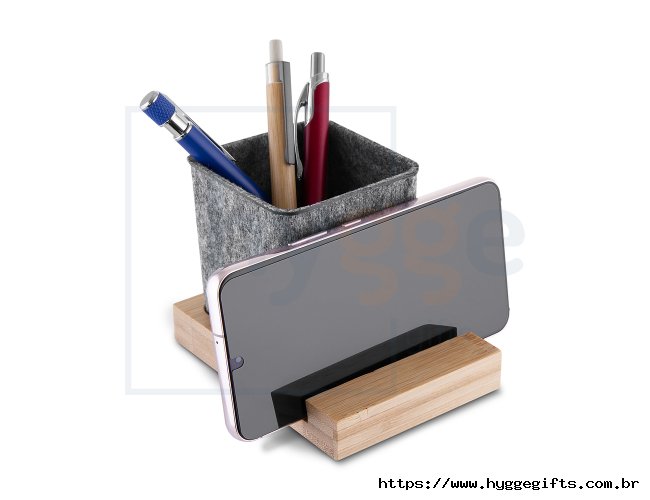 Porta objetos/smartphone em feltro e bambu